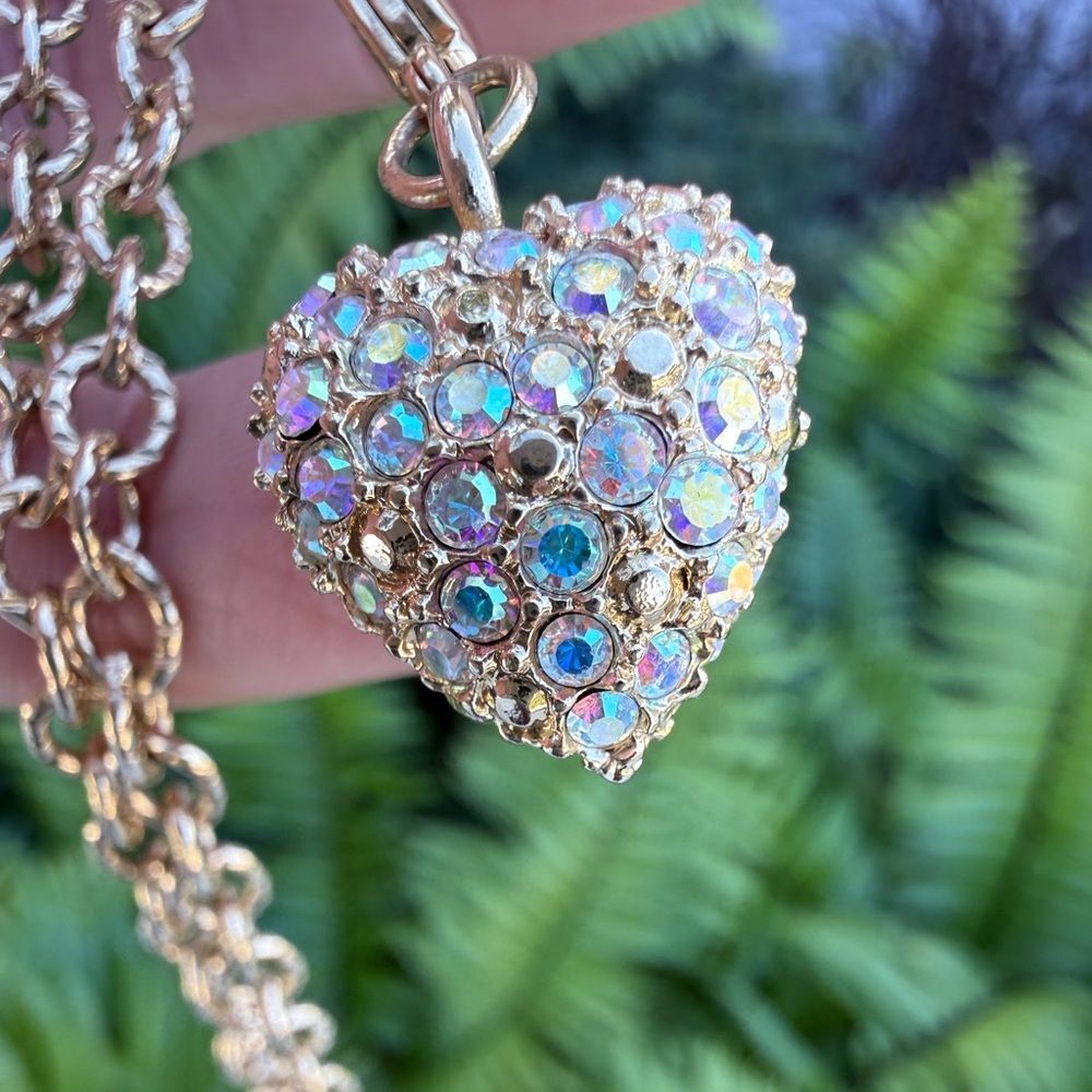 Kirks Folly Gold tone Heart Pendant Necklace with Iridescent Crystals